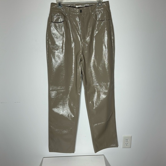 PacSun Pants - PACSUN Tan Lacquered 90’s Boyfriend Faux Patent Leather High Waist Pants